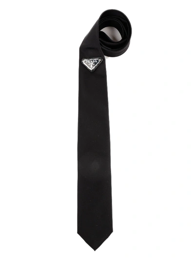 Prada Logo Plate Nylon Tie In Black