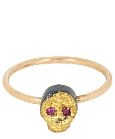 Acanthus Gold And Oxidised Silver Ruby Skull Ring