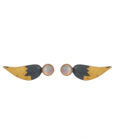 Acanthus Oxidised Silver Moonstone Wing Stud Earrings