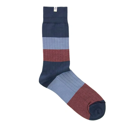 40 Colori Grey Blue Ribbed Striped Melange Organic Cotton Socks In Multicolour