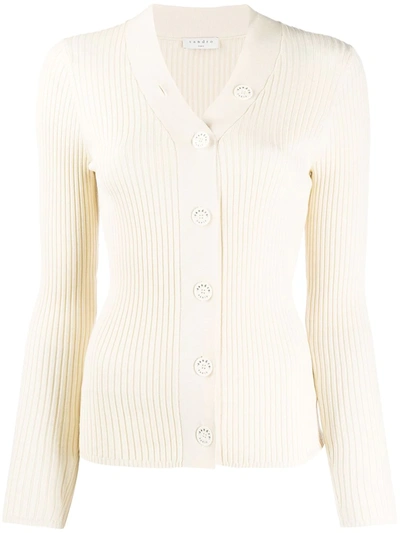 Sandro Gabrielle Ribbed-knit Cardigan In Ecru