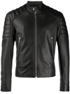 Sandro Leather Jacket With Quilted Trims In Black