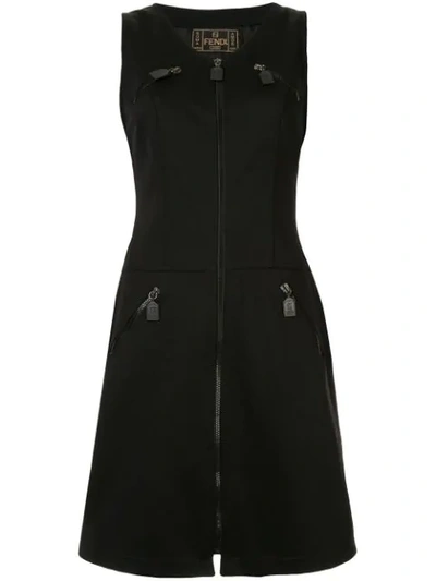 Pre-owned Fendi Zip-detail Drop-waist Dress In Black