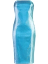 AREA AREA CRYSTAL-TRIMMED LAMÉ DRESS - 蓝色