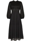 Zimmermann Verity Broderie Anglaise-trimmed Linen Midi Dress In Black