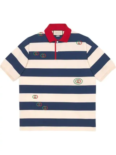 Gucci Logo Embroidered Stripe Short Sleeve Pique Polo In Multicolor