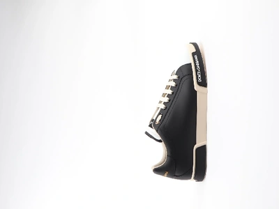 Dolce & Gabbana Calfskin Nappa Portofino Sneakers In Black