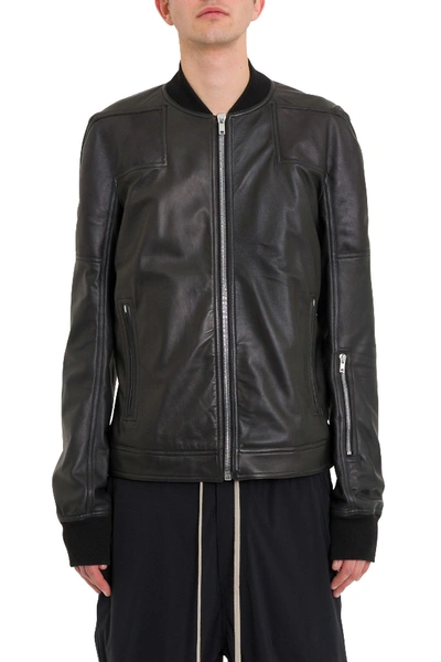 Rick Owens Rottersis Leather Bomber Jacket In Nero