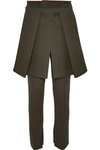 SACAI MELTON LAYERED GROSGRAIN-TRIMMED WOOL-BLEND SLIM-LEG trousers