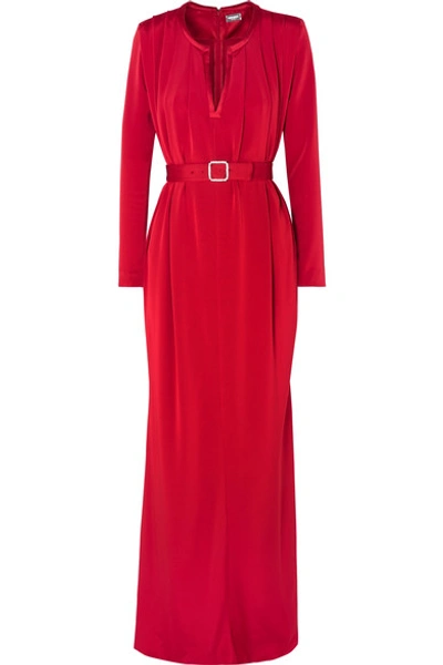 Alexis Mabille Crystal-embellished Belted Crepe Gown In Red