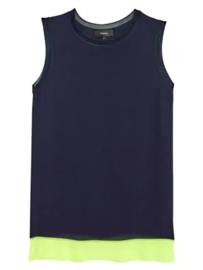 Theory Lewie Two-tone Silk Tank Top In Navy Neon Yellow