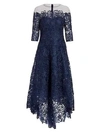 Teri Jon By Rickie Freeman Floral Lace A-line Dress In Navy Nude