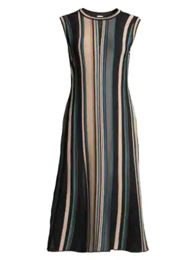 M Missoni Intarsia Striped Crewneck Sleeveless Midi Dress In Grey Black