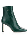 Jimmy Choo Minori Croc-embossed Leather Ankle Boots In Dark Green