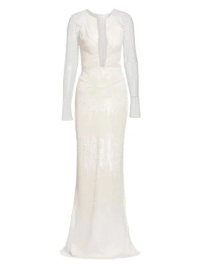 Burnett New York Women's Embellished Illusion Silk Gown In Off White