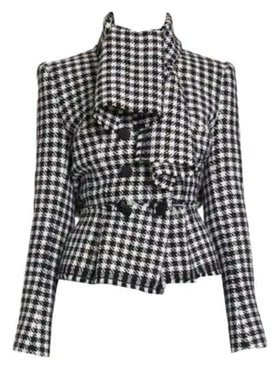 Dolce & Gabbana Tie-neck Double-breasted Houndstooth Jacket In Black/white