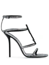 Saint Laurent Cassandre Metallic Ysl Sandals In Silver