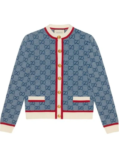 Gucci Gg Supreme Knitted Cardigan In Blue