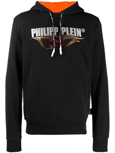 Philipp Plein Print & Embellished Sweatshirt Hoodie In Black