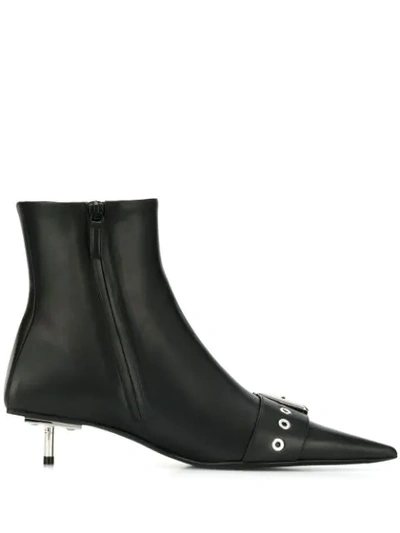 Balenciaga Shiny Leather Belted Booties - 黑色 In Black