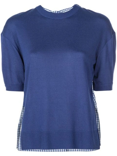 Adeam Gingham Panel Knitted Top In Navy