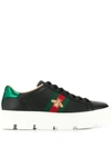 Gucci Ace Embroidered Platform Sneakers In Black