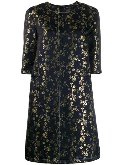 Marni Floral Embroidered T-shirt Dress In Night Blue