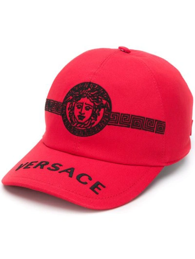 Versace Embroidered Medusa Baseball Cap In Red