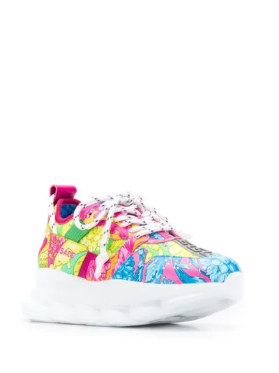 Versace Baroque Multicolored Fabric Chain Reaction Sneakers In White