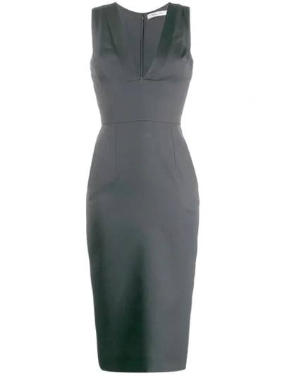 Pre-owned Dior 1990's  V-neck Fitted Waist Midi Dress In Black