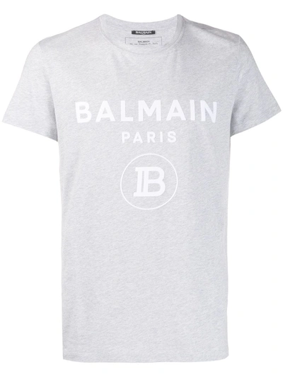 Balmain Logo Print T-shirt - 灰色 In Blanc Multi