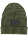 PRADA PRADA RIBBED BEANIE - 绿色