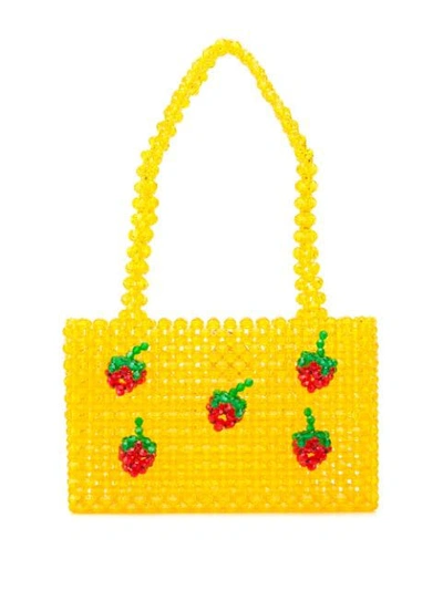 Susan Alexandra Ichigo Strawberry Appliqué Beaded Bag In Yellow