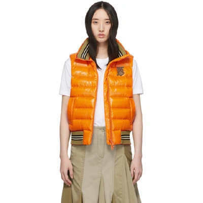Burberry Icon Stripe Detail Down-filled Puffer Gilet In Orange