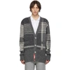 THOM BROWNE THOM BROWNE GREY PLAID 4-BAR OVERSIZED V-NECK CARDIGAN