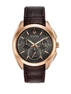 BULOVA MEN'S CURV STAINLESS STEEL CHRONOGRAPH LEATHER STRAP WATCH,0400011274929