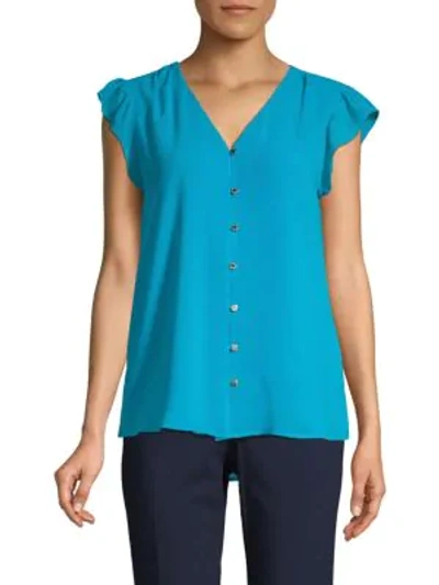 Calvin Klein Collection High-low Flutter-sleeve Blouse In Ocean