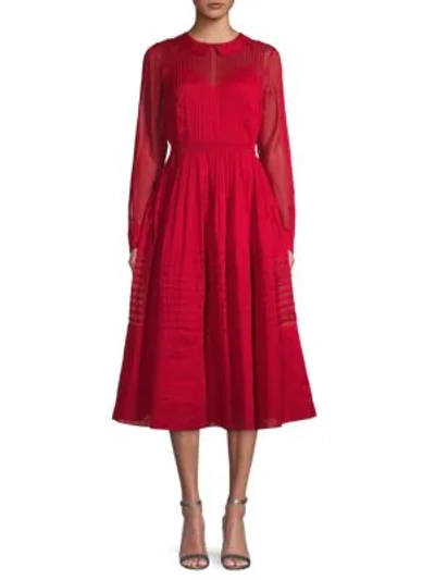 Valentino Pleated Cotton Midi Dress In Rosso