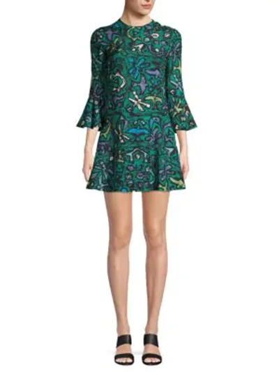 Valentino Abstract Bell-sleeve Dress In Multi