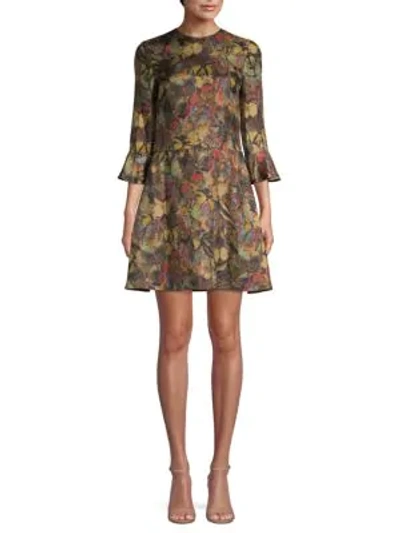 Valentino Butterfly-print Silk Dress In Army