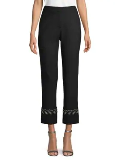 Oscar De La Renta Embellished Wool Blend Pants In Black