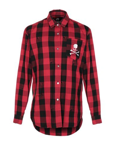 Mastermind Japan Skull Checked Cotton Flannel Shirt In Red