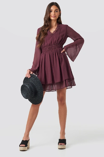 Na-kd Shirred Waist Detail Dress - Purple In Burgundy