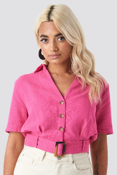 Trendyol Belt Detailed Linen Shirt - Pink