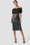 ANNA NOOSHIN X NA-KD Front Button Contrast Faux Leather Skirt Black