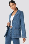 ANNA NOOSHIN X NA-KD Straight Fit Denim Blazer Blue