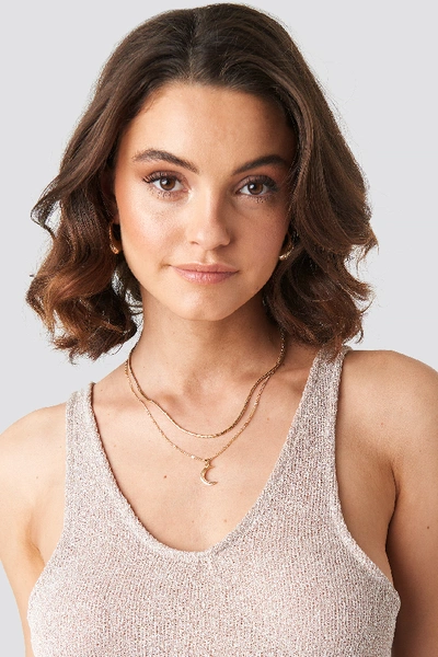Na-kd Moon Pendant Double Necklace - Gold