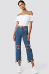 ANNA NOOSHIN X NA-KD HIGHWAISTED FRONT RIPPED JEANS - BLUE