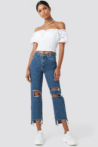 Anna Nooshin X Na-kd Highwaisted Front Ripped Jeans - Blue In Mid Blue