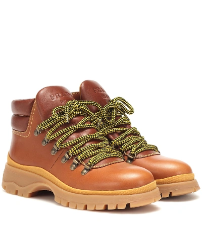 Prada 40mm Brixen Leather Hiking Boots In Tan